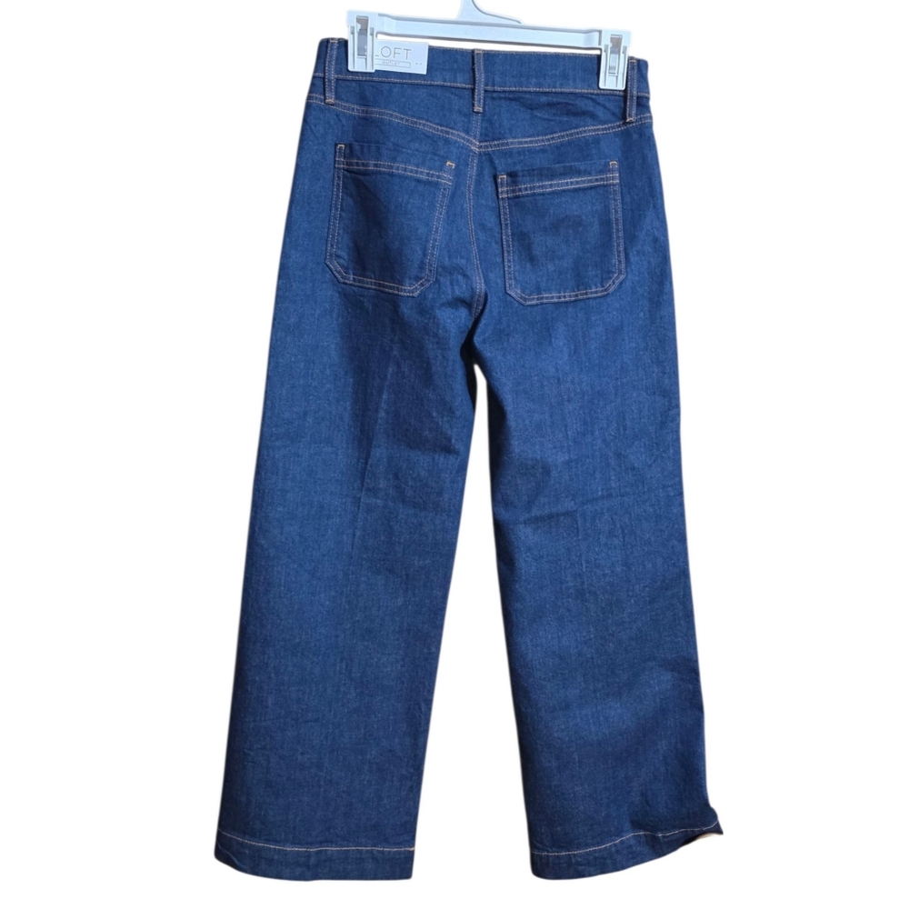 Loft  Outlet High Rise Wide Leg Crop Jeans In Dark Wash Size 0 - Picture 3 of 12